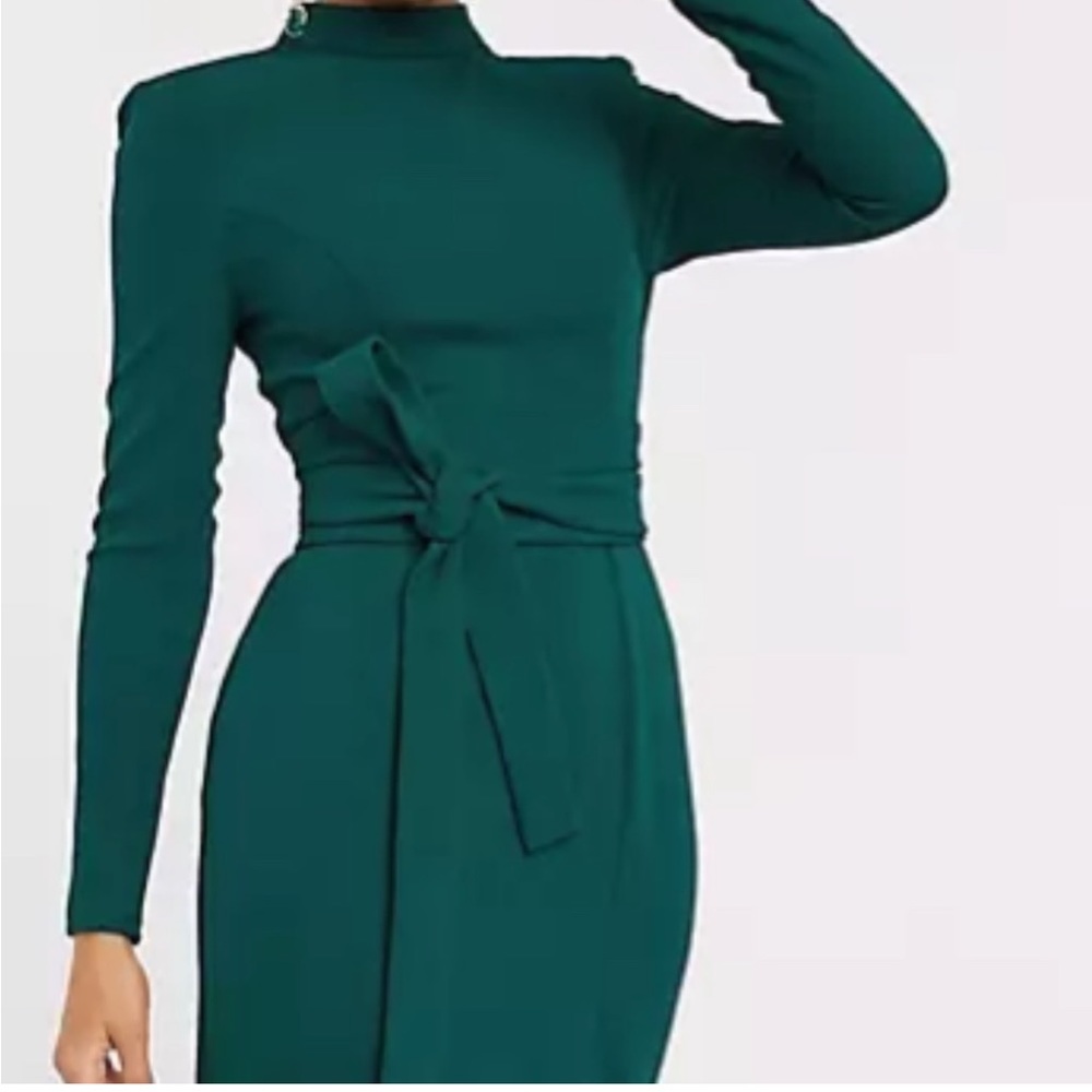 ASOS Long Sleeve Green Midi Dress With Obi Belt
